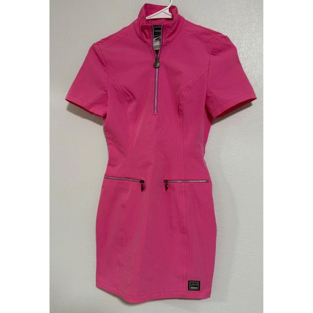 Versace Jeans Couture Mini Dress Womens 36 Pink Good Quarter Zip Medusa Patch